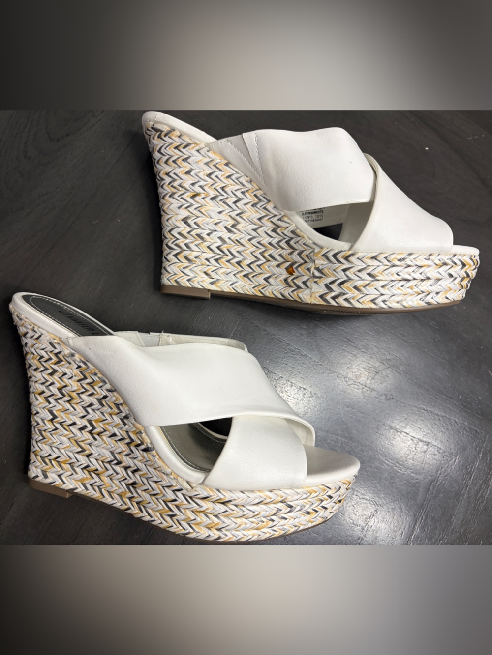 Jennifer Lopez White Open-Toe Platform Wedge Slide Sandals Espadrille Heel NWOT